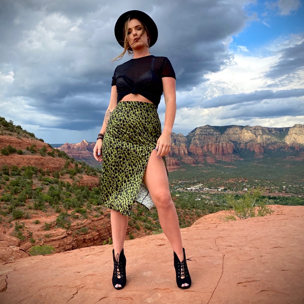 Green animal print skirt